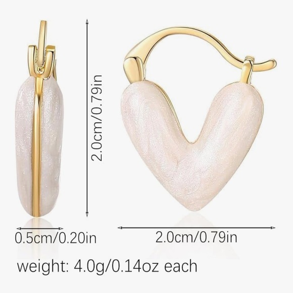 NEW 14K Gold Plated Gold and White Heart Hoop Earrings - Picture 3 of 3